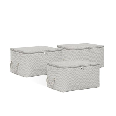 Ocean Home Textile 3lü Küçük Boy Gri Balıksırtı Hurç Set 30 X 22 X 18 Cm