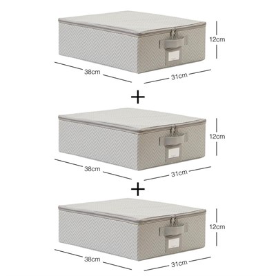 Ocean Home Textile 3lü Küçük Boy Gri Balıksırtı Destekli Hurç Set 31 X 38 X 12 Cm