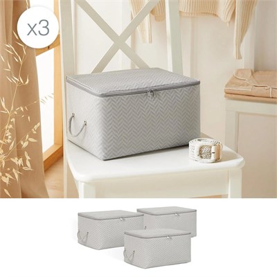 Ocean Home Textile 3lü Küçük Boy Gri Balıksırtı Hurç Set 30 X 22 X 18 Cm