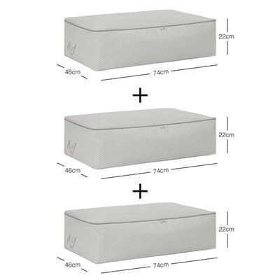 Ocean Home Textile 3lü Mega Boy Gri Balıksırtı Baza Altı Hurç Set 74 X 46 X 22 Cm