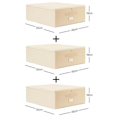 Ocean Home Textile 3lü Orta Boy Bej Balıksırtı Destekli Hurç Set 45 X 55 X 18 Cm