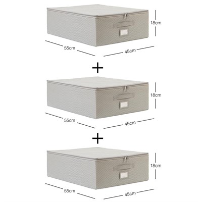 Ocean Home Textile 3lü Orta Boy Gri Balıksırtı Destekli Hurç Set 45 X 55 X 18 Cm