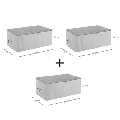 Ocean Home Textile 3lü Orta Boy Gri Çizgili Stuff & Things Hurç Set 52 X 28 X 21 Cm