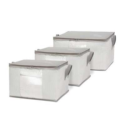 Ocean Home Textile 3lü Pvc Pencereli Stuff & Things Gri Çizgili Hurç Set