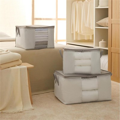 Ocean Home Textile 3lü Pvc Pencereli Stuff & Things Gri Çizgili Hurç Set