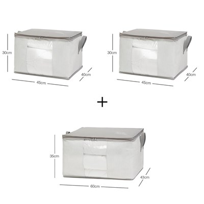 Ocean Home Textile 3lü Pvc Pencereli Stuff & Things Gri Çizgili Hurç Set