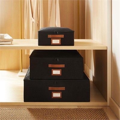 Ocean Home Textile 3lü Siyah Renk Jüt Destekli Kutu Hurç Set 31 X 38 X 12 + 45 X 55 X 18 + 55 X 70 X 18 Cm