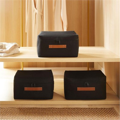 Ocean Home Textile 3lü Siyah Renk Jüt Hurç Set 30 X 22 X 18 Cm