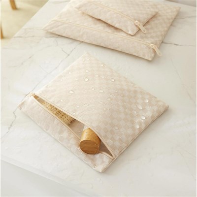 Ocean Home Textile 3lü Su Geçirmez Pvc Astarlı Bej Dama Desen Islak Kuru Çantası 20 X 13 / 24 X 20 / 30 X 24 Cm