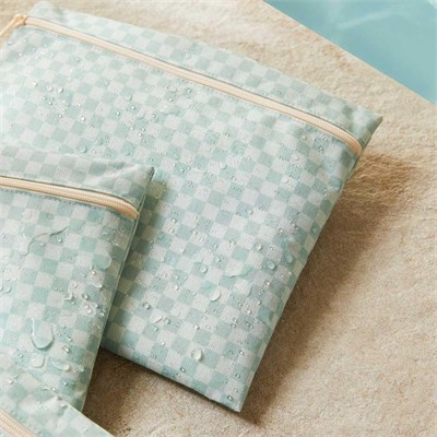 Ocean Home Textile 3lü Su Geçirmez Pvc Astarlı Mint Dama Desen Islak Kuru Çantası 20 X 13 / 24 X 20 / 30 X 24 Cm