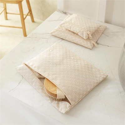 Ocean Home Textile 3lü Su Geçirmez Pvc Astarlı Bej Dama Desen Islak Kuru Çantası 20 X 13 / 24 X 20 / 30 X 24 Cm