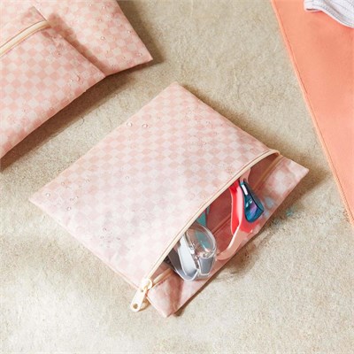 Ocean Home Textile 3lü Su Geçirmez Pvc Astarlı Pembe Dama Desen Islak Kuru Çantası 20 X 13 / 24 X 20 / 30 X 24 Cm