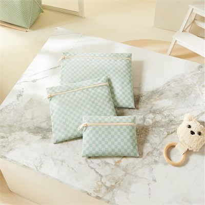 Ocean Home Textile 3lü Su Geçirmez Pvc Astarlı Mint Dama Desen Islak Kuru Çantası 20 X 13 / 24 X 20 / 30 X 24 Cm