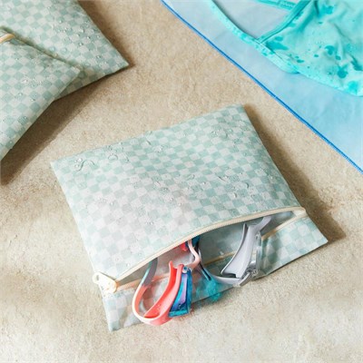 Ocean Home Textile 3lü Su Geçirmez Pvc Astarlı Mint Dama Desen Islak Kuru Çantası 20 X 13 / 24 X 20 / 30 X 24 Cm