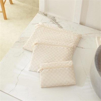 Ocean Home Textile 3lü Su Geçirmez Pvc Astarlı Bej Dama Desen Islak Kuru Çantası 20 X 13 / 24 X 20 / 30 X 24 Cm