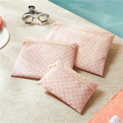 Ocean Home Textile 3lü Su Geçirmez Pvc Astarlı Pembe Dama Desen Islak Kuru Çantası 20 X 13 / 24 X 20 / 30 X 24 Cm