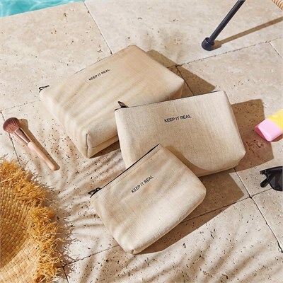 Ocean Home Textile 3lü Termal Astarlı Su İtici Leke Tutmaz Jüt Keten Makyaj İlaç Çantası Seti 15 X 11 X 6 / 19 X 13 X 7 / 23 X 16