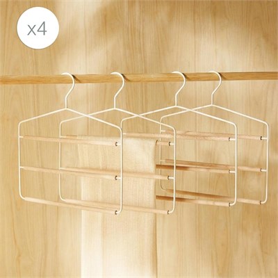 Ocean Home Textile 4lü 3 Katlı Ahşap Destekli Mat Beyaz Renk Metal Giysi Askısı 32 X 36.5 X 0.47 Cm