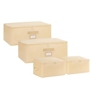 Ocean Home Textile 4lü Bej Balıksırtı Hurç Set 2 Adet 30 X 22 X 18 / 2 Adet 52 X 28 X 21 Cm