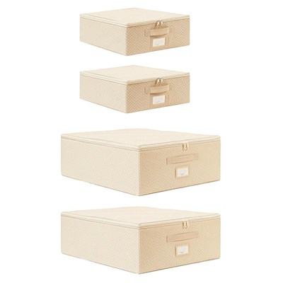 Ocean Home Textile 4lü Bej Balıksırtı Destekli Hurç Set 2 Adet 31 X 38 X 12 + 45 X 55 X 18 Cm