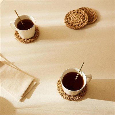 Ocean Home Textile 4lü Bej Renk Motifli Rafya Bardak Altlığı Ø 11 Cm