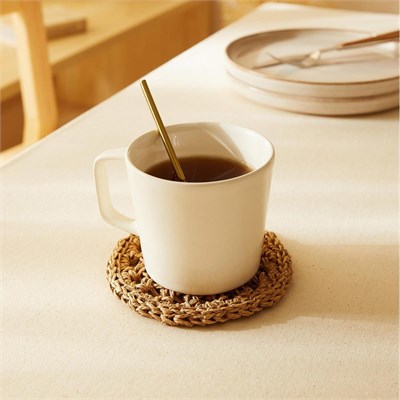 Ocean Home Textile 4lü Bej Renk Motifli Rafya Bardak Altlığı Ø 11 Cm
