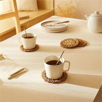 Ocean Home Textile 4lü Bej Renk Motifli Rafya Bardak Altlığı Ø 11 Cm