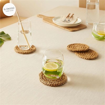 Ocean Home Textile 4lü Bej Renk Rafya Bardak Altlığı Ø 11 Cm