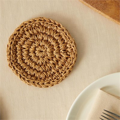 Ocean Home Textile 4lü Bej Renk Rafya Bardak Altlığı Ø 11 Cm