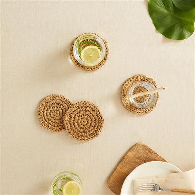 Ocean Home Textile 4lü Bej Renk Rafya Bardak Altlığı Ø 11 Cm