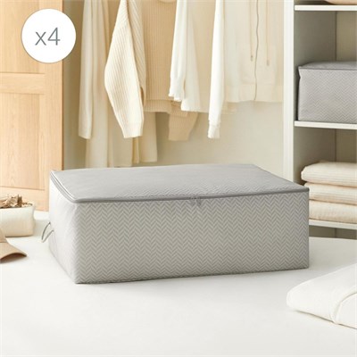 Ocean Home Textile 4lü Büyük Boy Gri Balıksırtı Baza Altı Hurç Set 62 X 46 X 22 Cm