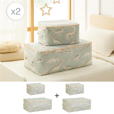 Ocean Home Textile 4lü Çocuk Odası Dinozor Hurç Set 2 Adet 30 X 22 X 18 / 2 Adet 52 X 28 X 21 Cm
