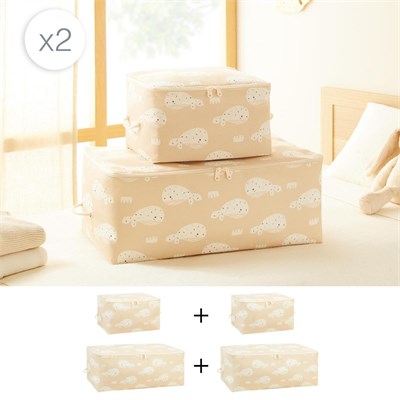 Ocean Home Textile 4lü Çocuk Odası Sevimli Balina Hurç Set 2 Adet 30 X 22 X 18 / 2 Adet 52 X 28 X 21 Cm