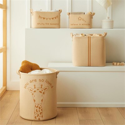 Ocean Home Textile 4lü Çocuk Odası Sevimli Zürafa Jüt Keten Kumaş Sepet Set