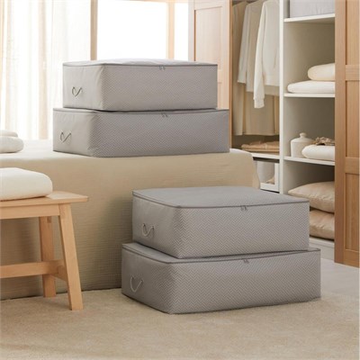 Ocean Home Textile 4lü Gri Balıksırtı Baza Altı Hurç Set 2 Adet 62 X 46 X 22 / 2 Adet 74 X 46 X 22 Cm