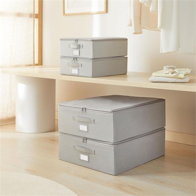 Ocean Home Textile 4lü Gri Balıksırtı Destekli Hurç Set 2 Adet 31 X 38 X 12 + 45 X 55 X 18 Cm