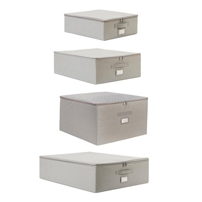 Ocean Home Textile 4lü Gri Balıksırtı Destekli Kutu Hurç Set 31 X 38 X 12 + 45 X 55 X 18 + 55 X 70 X 18 + 48 X 40 X 30 Cm