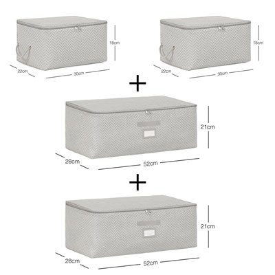 Ocean Home Textile 4lü Gri Balıksırtı Hurç Set 2 Adet 30 X 22 X 18 / 2 Adet 52 X 28 X 21 Cm