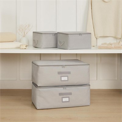 Ocean Home Textile 4lü Gri Balıksırtı Hurç Set 2 Adet 30 X 22 X 18 / 2 Adet 52 X 28 X 21 Cm