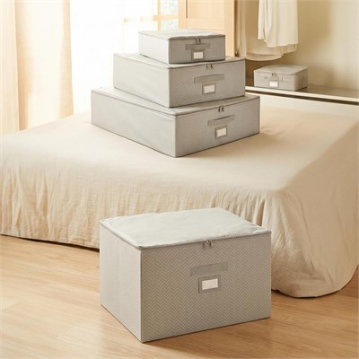 Ocean Home Textile 4lü Gri Balıksırtı Destekli Kutu Hurç Set 31 X 38 X 12 + 45 X 55 X 18 + 55 X 70 X 18 + 48 X 40 X 30 Cm
