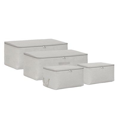 Ocean Home Textile 4lü Gri Balıksırtı Hurç Set 2 Adet 30 X 22 X 18 / 2 Adet 52 X 28 X 21 Cm