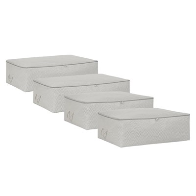 Ocean Home Textile 4lü Gri Balıksırtı Baza Altı Hurç Set 2 Adet 62 X 46 X 22 / 2 Adet 74 X 46 X 22 Cm