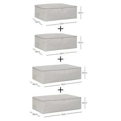 Ocean Home Textile 4lü Gri Balıksırtı Baza Altı Hurç Set 2 Adet 62 X 46 X 22 / 2 Adet 74 X 46 X 22 Cm