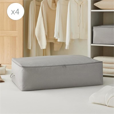 Ocean Home Textile 4lü Mega Boy Gri Balıksırtı Baza Altı Hurç Set 74 X 46 X 22 Cm