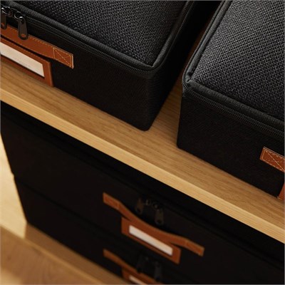 Ocean Home Textile 4lü Siyah Renk Jüt Destekli Kutu Hurç Set 2 Adet 31 X 38 X 12 + 45 X 55 X 18 Cm