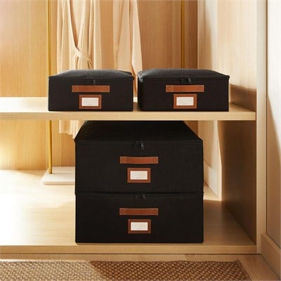 Ocean Home Textile 4lü Siyah Renk Jüt Destekli Kutu Hurç Set 2 Adet 31 X 38 X 12 + 45 X 55 X 18 Cm