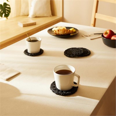 Ocean Home Textile 4lü Siyah Renk Motifli Rafya Bardak Altlığı Ø 11 Cm