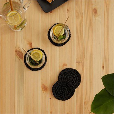 Ocean Home Textile 4lü Siyah Renk Rafya Bardak Altlığı Ø 11 Cm