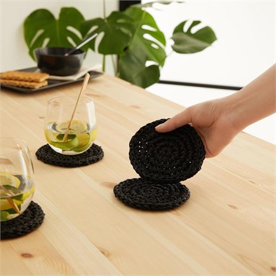 Ocean Home Textile 4lü Siyah Renk Rafya Bardak Altlığı Ø 11 Cm