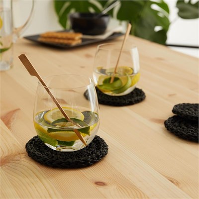 Ocean Home Textile 4lü Siyah Renk Rafya Bardak Altlığı Ø 11 Cm